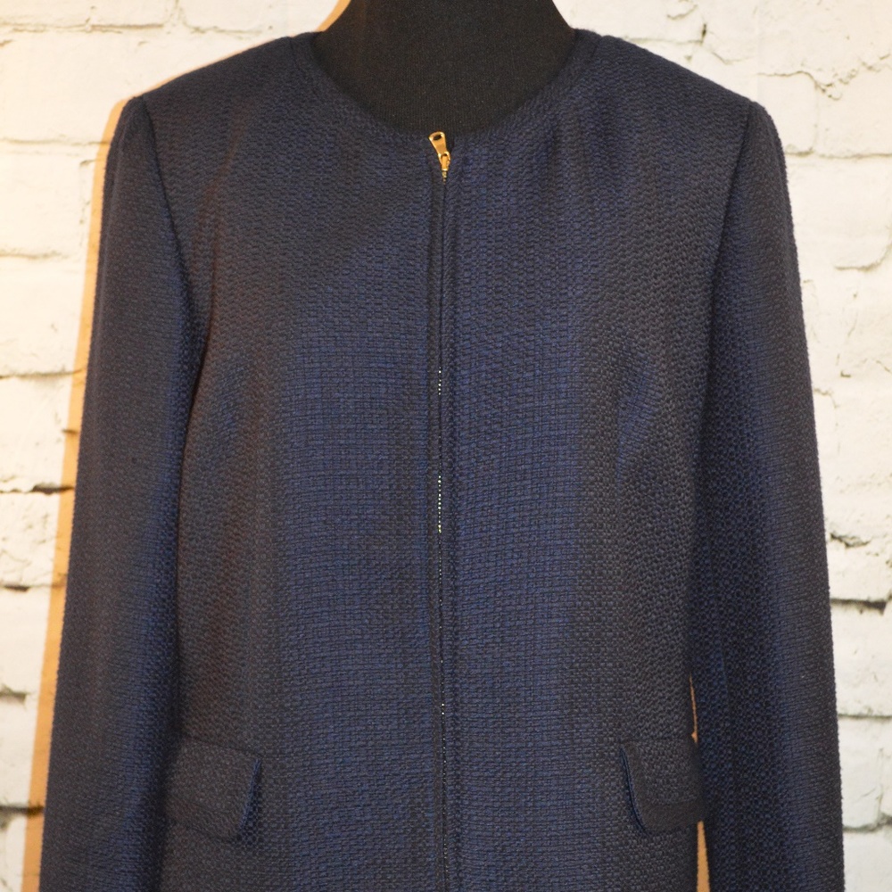 Talbots Womens Blue Zip Up Jacket Gold Buttons 12P